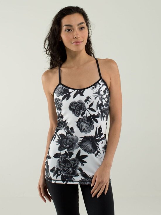 lululemon athletica Tops - Lululemon Power Y Tank Luon Size 4 Brisk Bloom Black White / Black W1E56S